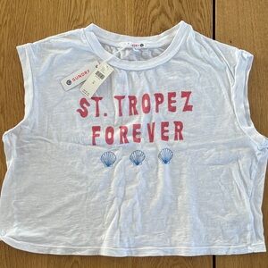 Sundry White Sleeveless Top with Pink and Blue Design